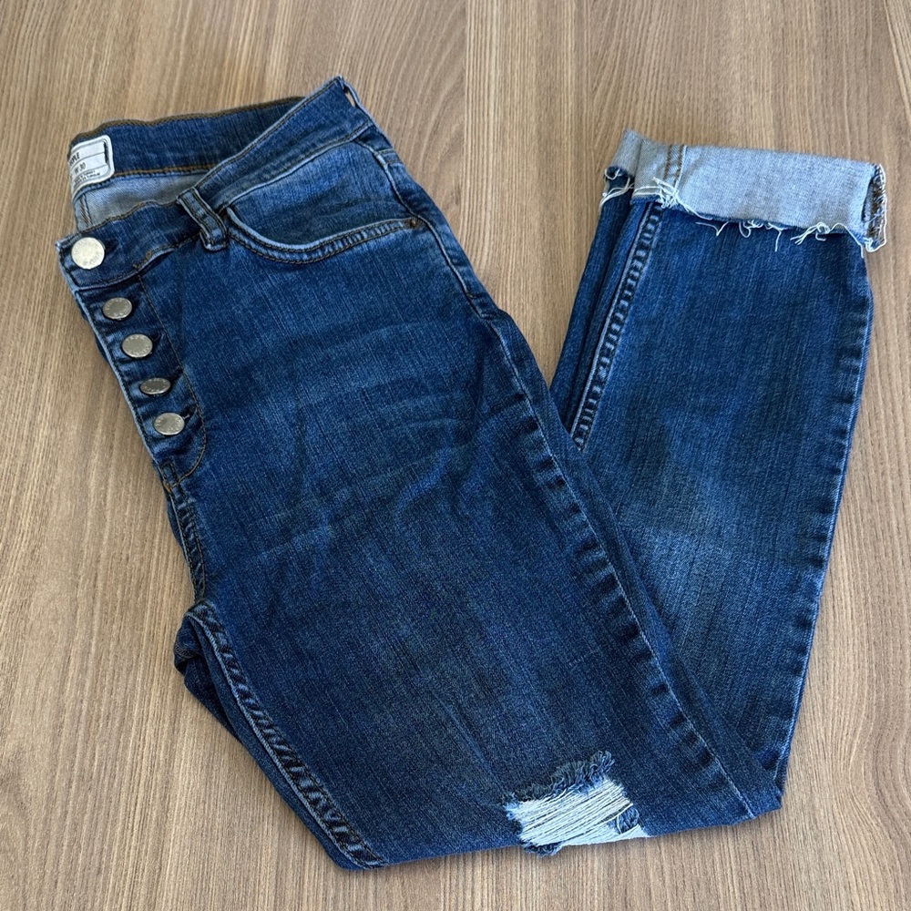 Free People Button Fly Distressed High Waist Jegging Crop Jeans Size 30